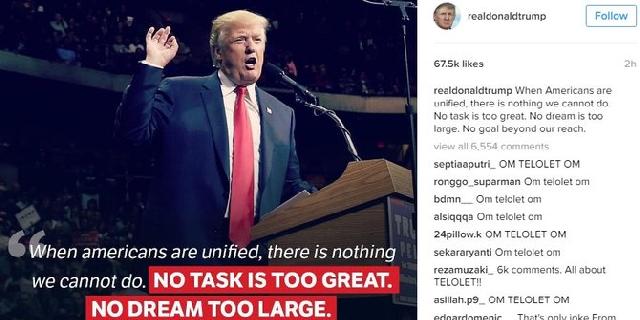 Status Trump di Instagram malah ramai dikomentari 'Om Telolet Om'