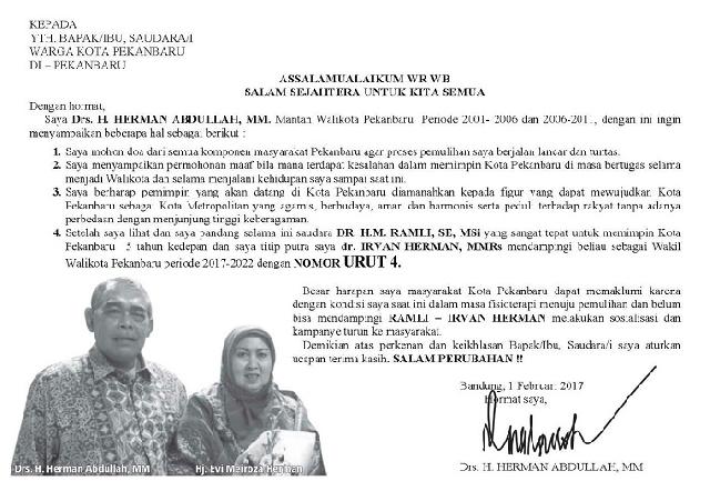 Jelang Pilkada, Beredar surat dukungan dan permintaan maaf Herman Abdullah