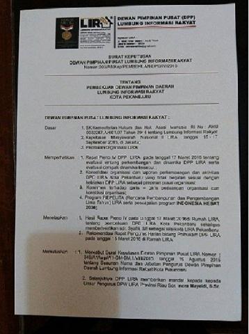 DPP Bekukan DPD LIRA Kota Pekanbaru