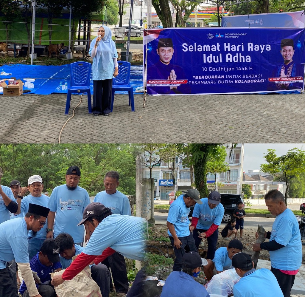 DPD Demokrat Riau Sembelih Hewan Kurban, Agung Nugroho: Bentuk Kepedulian dan Silaturahmi dengan Rakyat