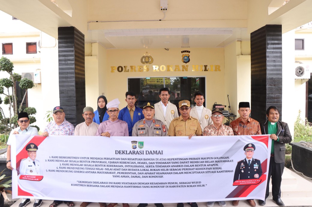 Tolak Anarkisme, Polres Rokan Hilir Deklarasi Damai bersama Forkopimda dan Tokoh Masyarakat
