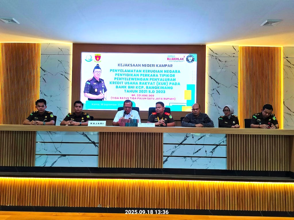 Kejari Kampar Amankan Rp331 Juta Kasus Korupsi KUR, 5 Pegawai Bank Jadi Tersangka