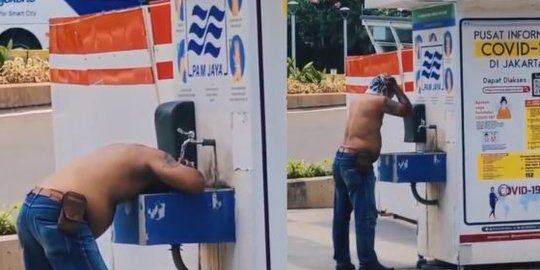 Buat Cuci Tangan, Pria Ini Keramas di Wastafel Umum