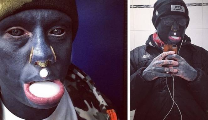 Gila, Pria Ini Habiskan 10 Tahun Menato Hitam Tubuhnya