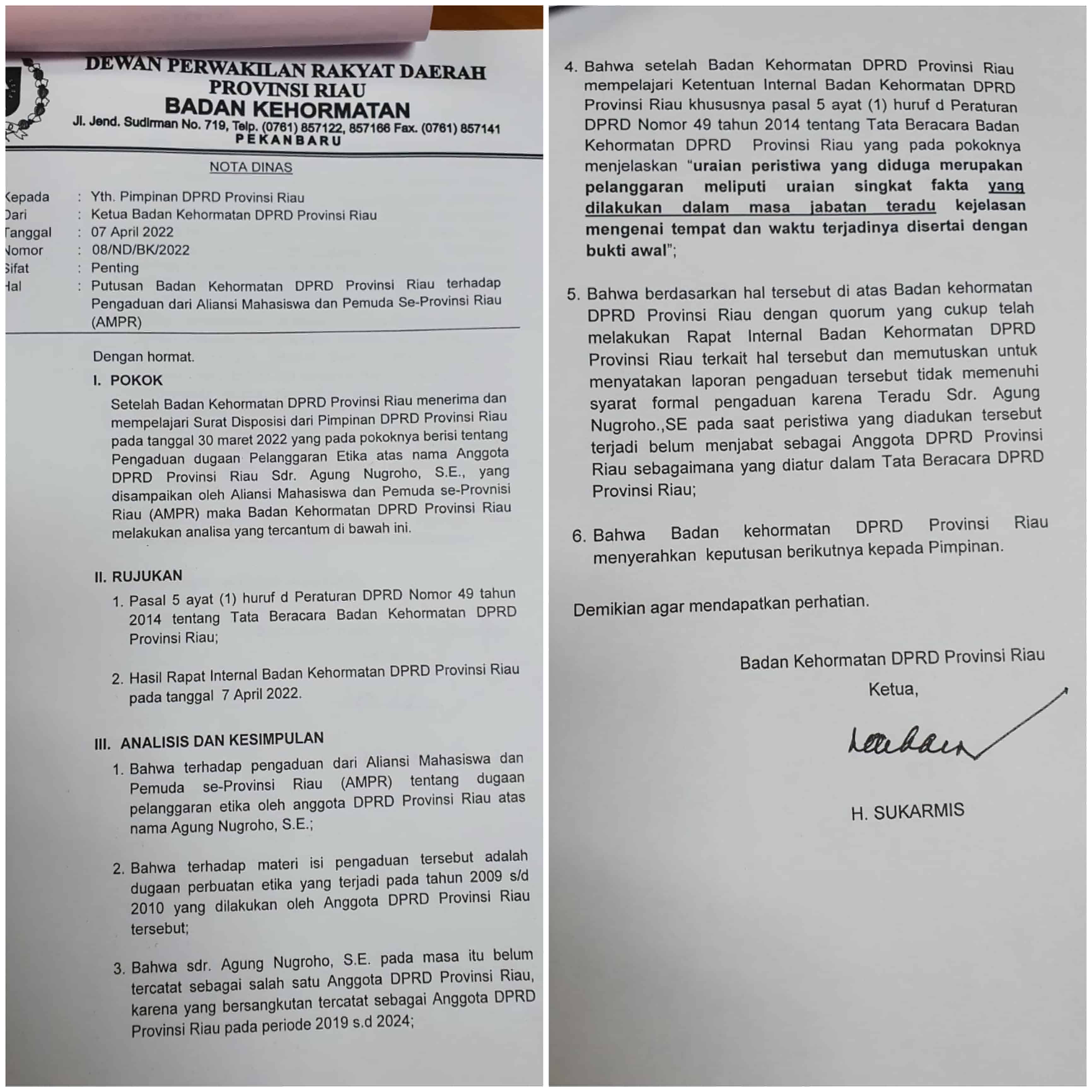 Tolak Laporan AMPR Soal Agung Nugroho, BK : Tak Memenuhi Syarat Formal