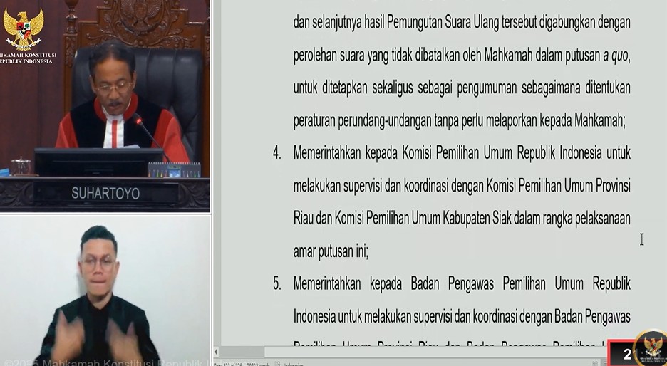 MK Perintahkan PSU di Pilkada Siak, Keputusan KPU Dibatalkan