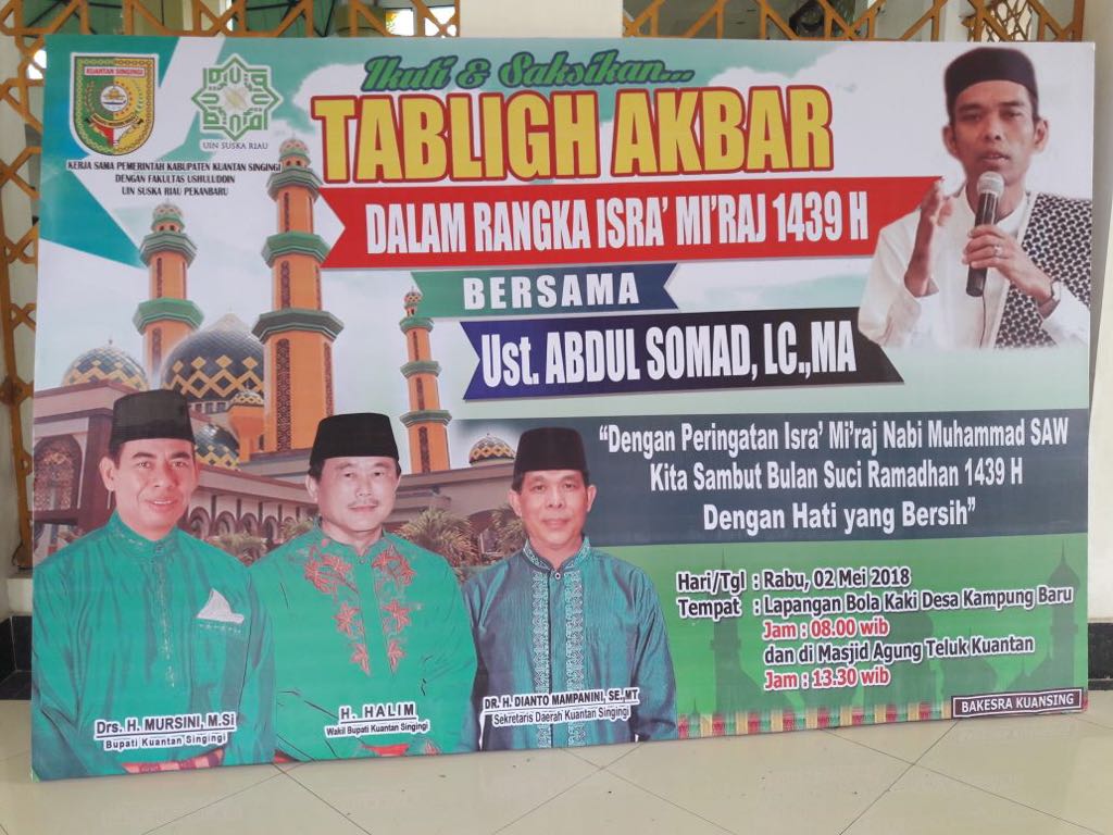 Besok Abdul Somad Akan Mengisi Tablik Akbar di Kuansing ini Jadwalnya