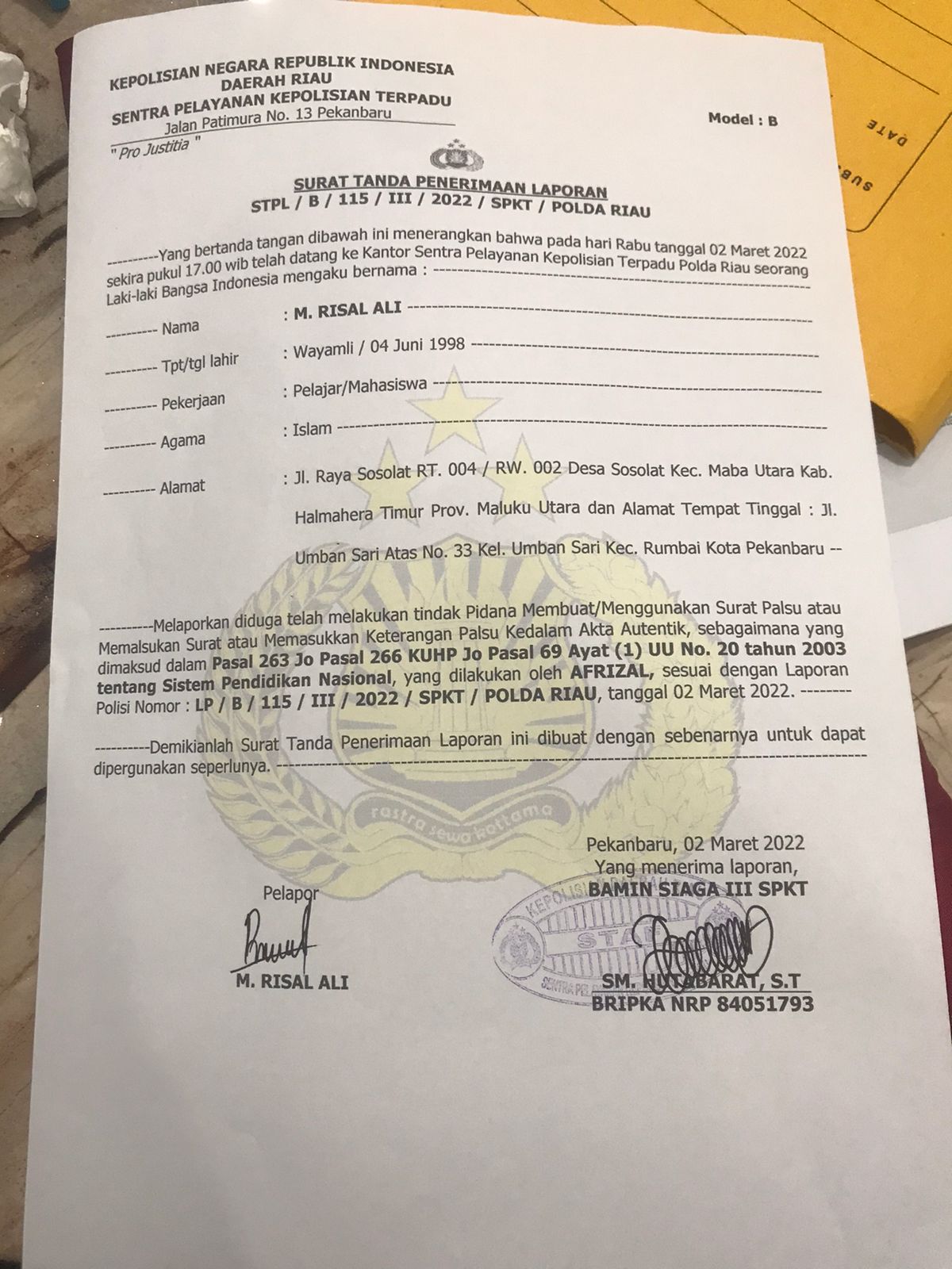 Bupati Rohil Dilaporkan ke Polda Riau