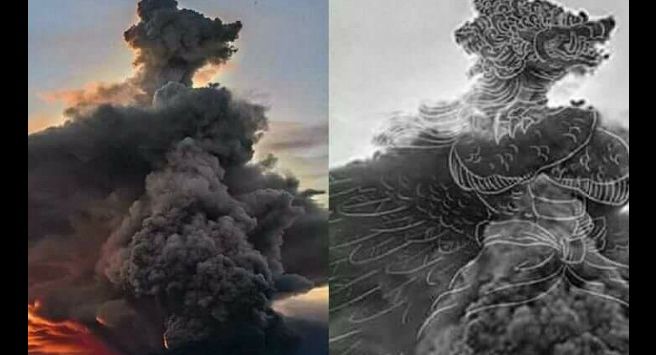 Wah Mistik! Letusan Gunung Agung Menampakkan Sosok Garuda Wisnu Kencana