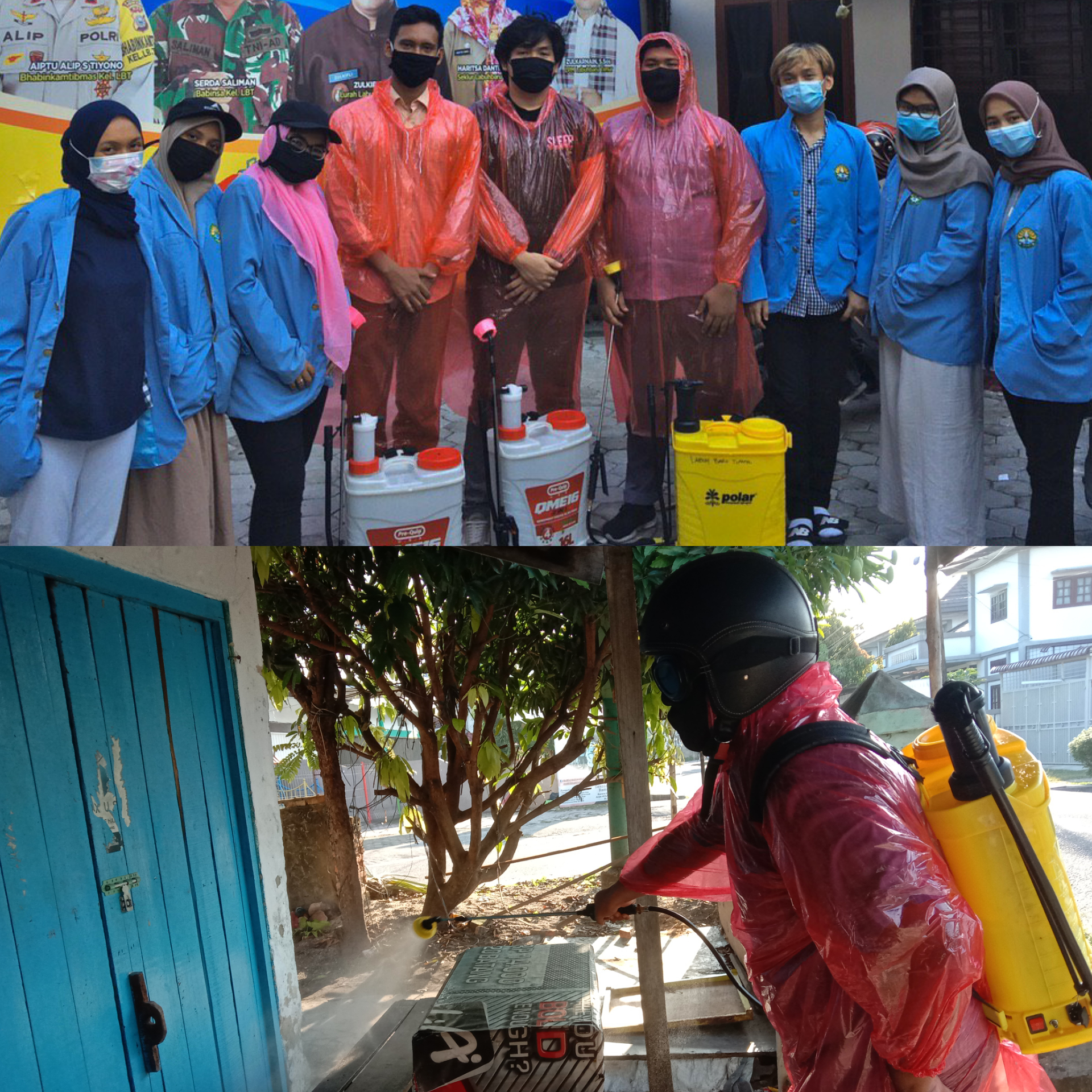 Tim Pengabdian Balek Kampung UNRI lakukan Penyemprotan Disinfektan di Kelurahan Labuhbaru Timur