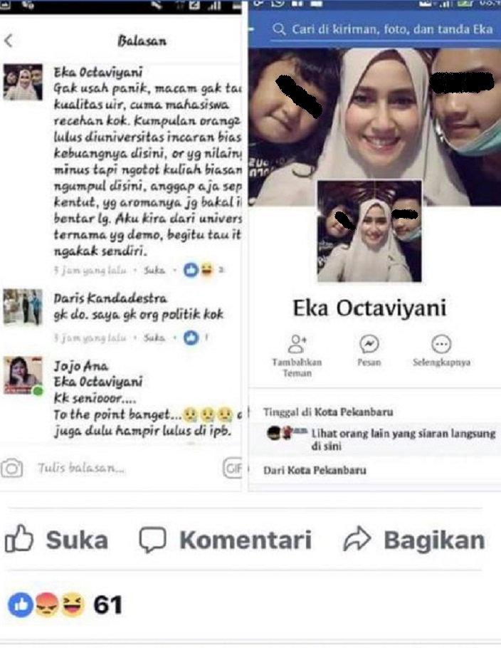 Rektor Angkat Bicara Terkait Dugaan Penghinaan Universitas Islam Riau di Akun Facebook Eka Octavyani