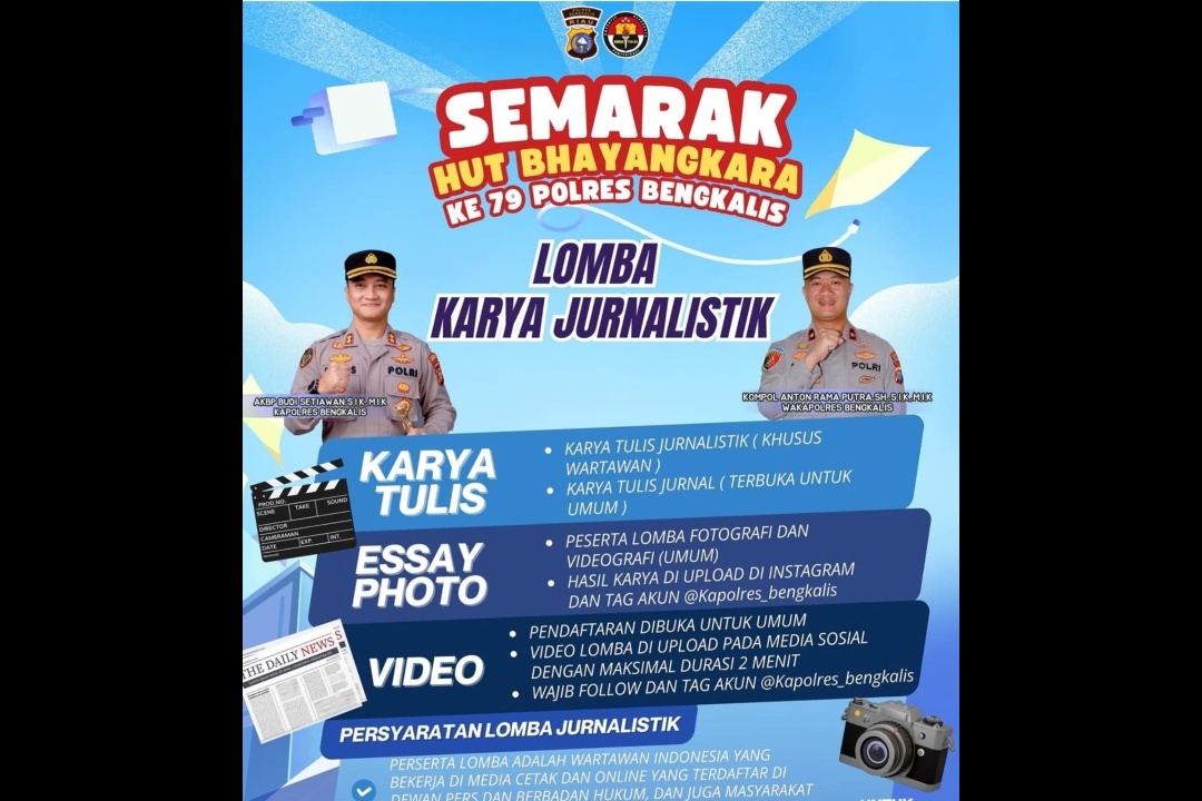 Sambut HUT Bhayangkara ke-79, Polres Bengkalis Gelar Lomba Karya Jurnalistik Berhadiah Puluhan Juta