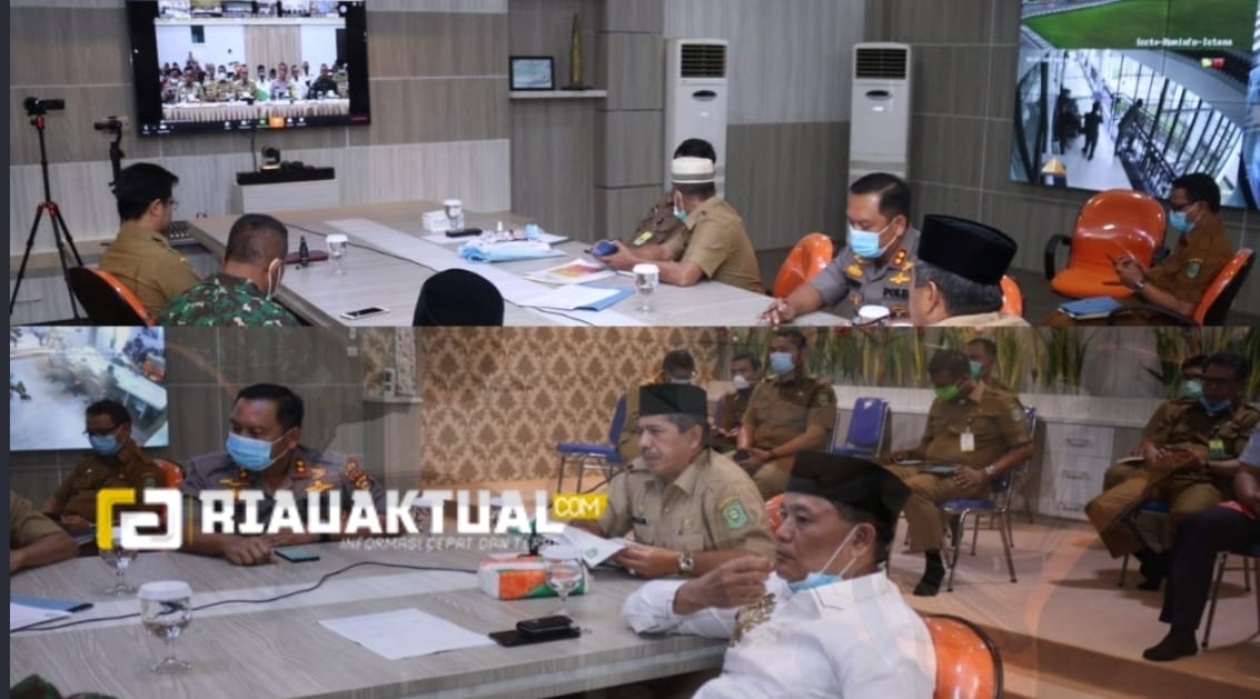 Menyikapi Penanganan Virus Covid 19 di Siak, Alfedri Lakukan Conference Video Dengan Gubernur Riau