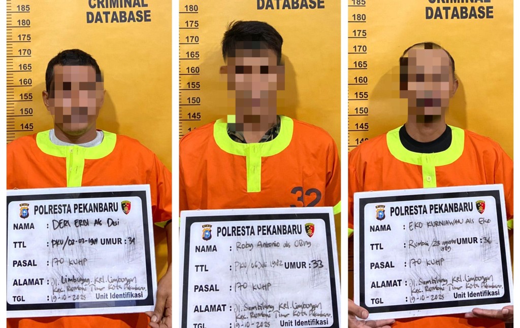 Polresta Pekanbaru Tangkap 3 Pelaku Pengeroyokan di Parkiran Swalayan