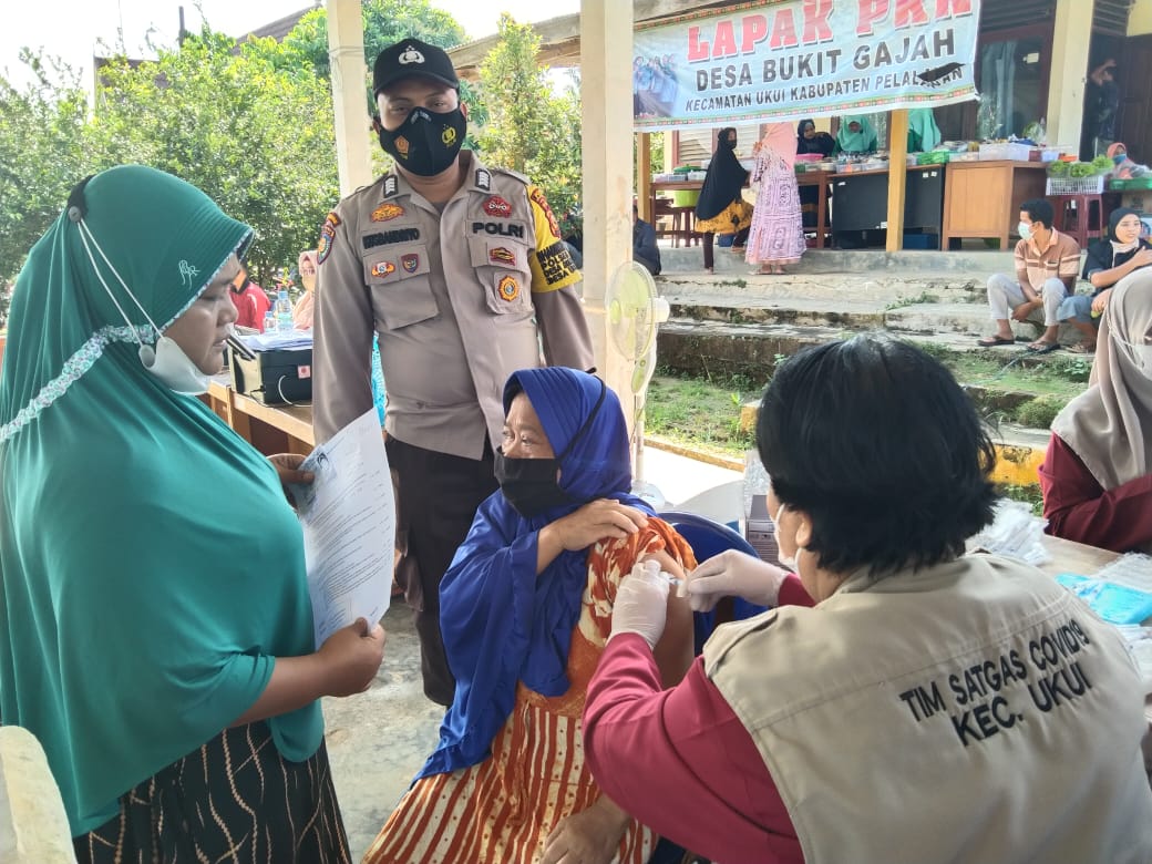 Vaksinasi di Desa Bukit Gajah, Polsek Ukui dan Nakes Prioritaskan Lansia