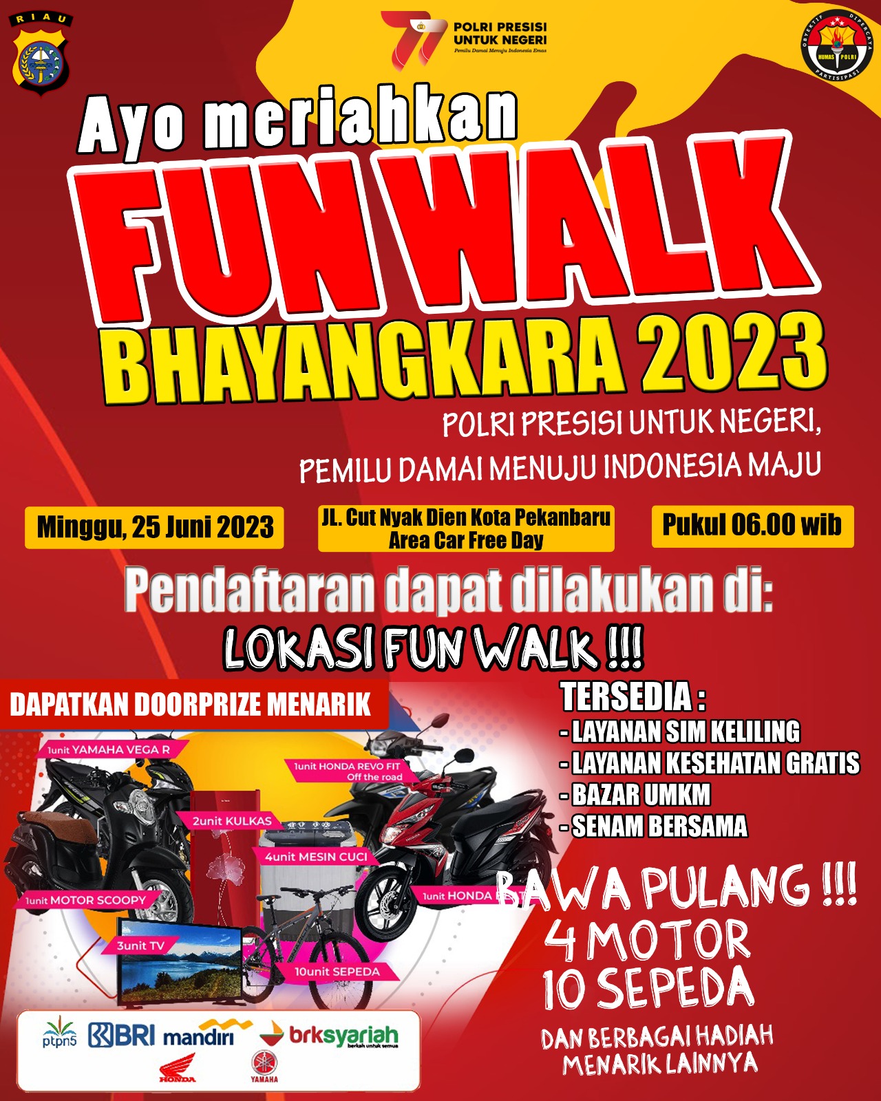 Meriahkan Hari Bhayangkara Ke-77, Polda Riau Gelar Fun Walk Bersama Masyarakat