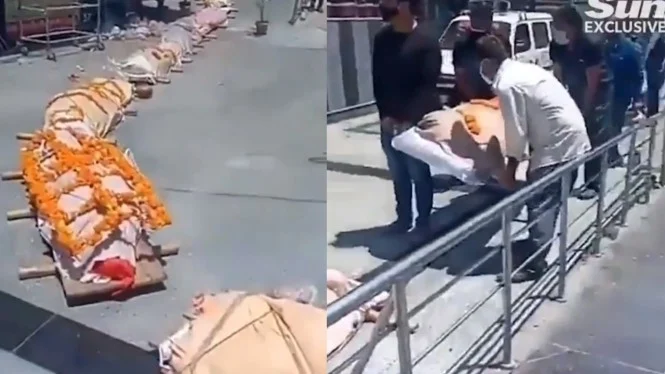 Video Puluhan Jenazah COVID-19 India Mengular Menanti Dikremasi