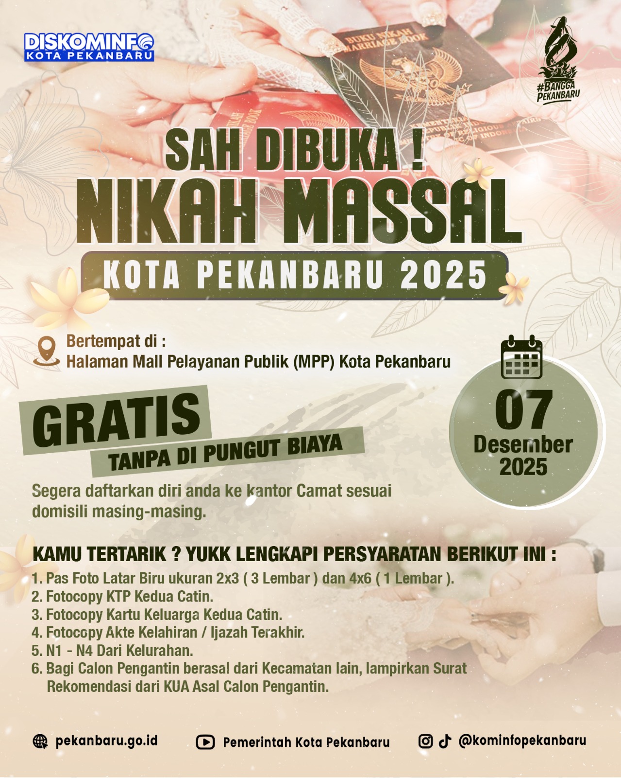 Nikah Massal Gratis di Pekanbaru, 43 Pasangan Sudah Daftar, Ada Undian Umrah!