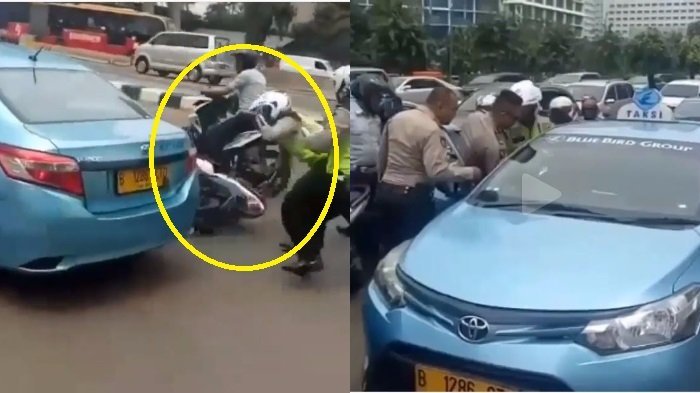 Polisi Terjungkal dari Motor saat Berupaya Hentikan Taksi yang Coba Kabur, Ini Vidionya