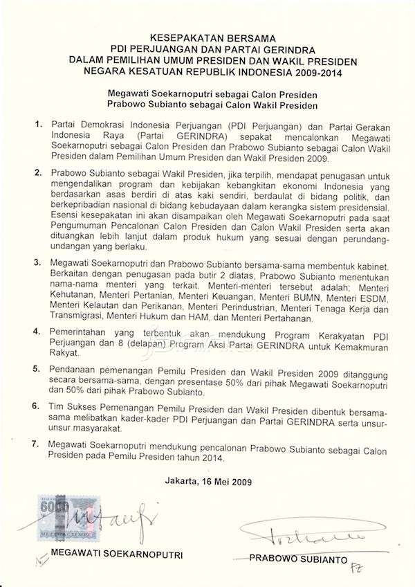 12 Tahun Membeku, Ini Foto Perjanjian Batu Tulis Mega-Prabowo