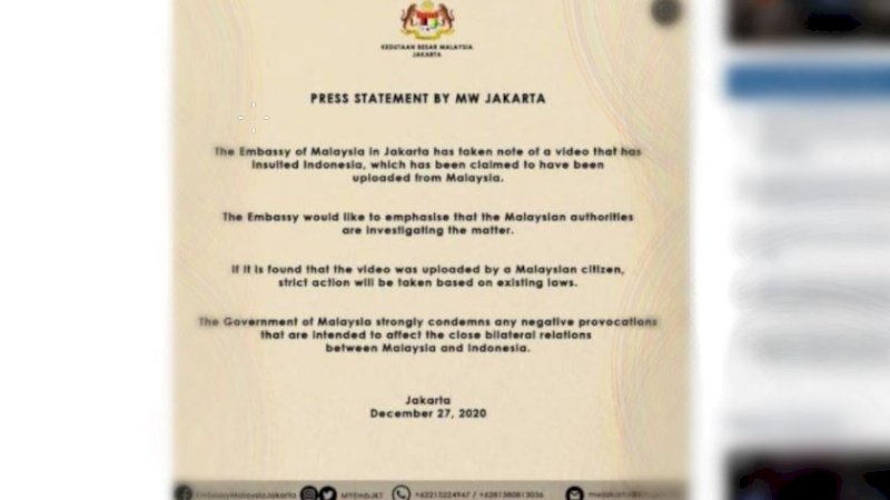 Penghinaan terhadap Lagu Kebangsaan Indonesia, Ini Pernyataan Tegas Kedubes Malaysia
