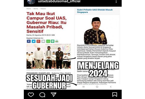 Viral! Postingan Instagram UAS Singgung Gubri : Before After Pilkada