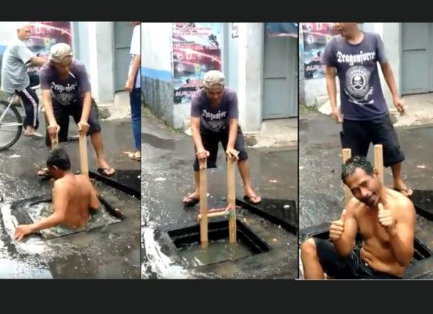 Viral, Inilah Sosok Pria yang Masuk ke Dalam Got Mampet