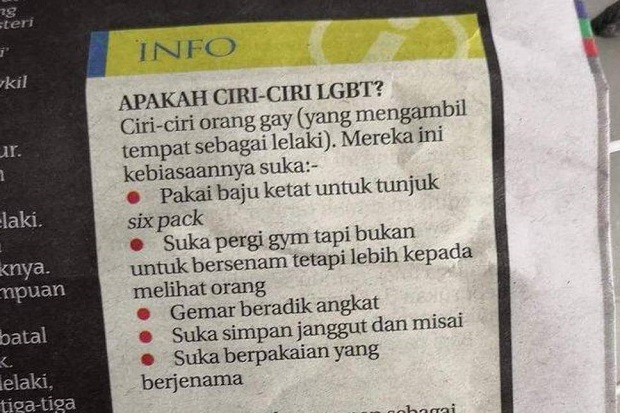 Tulis Pria Hoby pergi ke Gym Tanda Gay, Koran di Malaysia Picu Kemarahan Publik