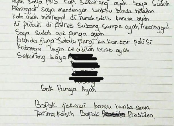 Ayah Tewas di Tahanan Polres, Anak Kirim Surat Mengharukan ke Jokowi
