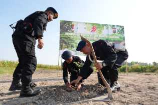 Sambut HUT Bhayangkara ke-79, Brimob Polda Riau Tanam Pohon Wujudkan Green Policing