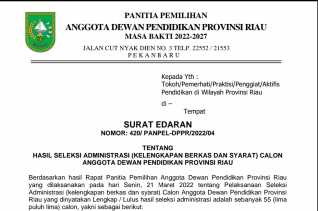 55 Peserta Calon Anggota Dewan Pendidikan Provinsi Riau Lulus Seleksi Administrasi