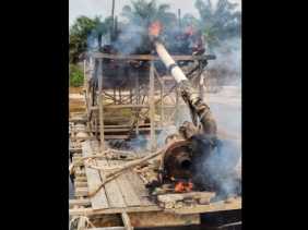 Polsek Cerenti Musnakan Rakit PETI di Lahan PT Agrinas Nusantara