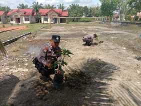 Personel Polsek Bangko Pusako Tanam 25 Bibit Pohon Dukung Program Penghijauan Kapolda Riau
