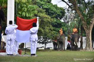 Unik! Gajah Jovi dan Vera Ikut Upacara HUT ke-80 Republik Indonesia di BBKSDA Riau